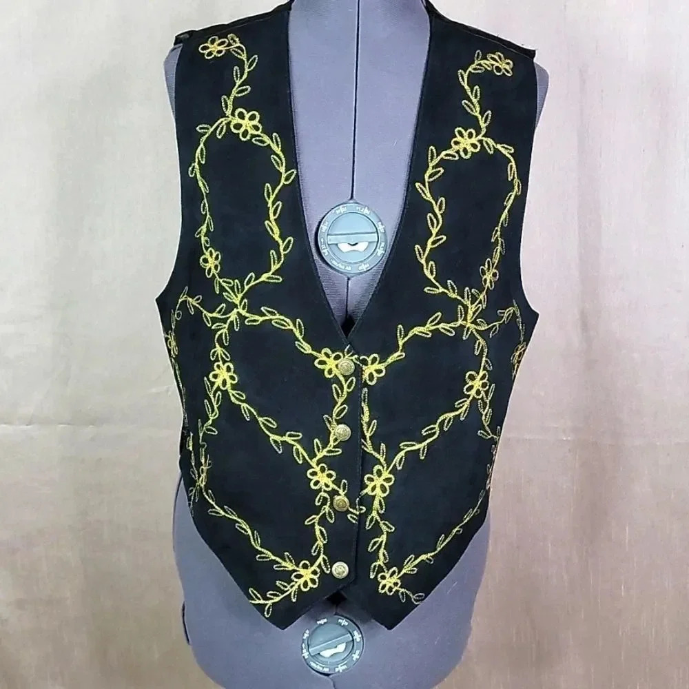 VINTAGE AGAPO Women's Embroidered‎ Leather Vest Size Medium